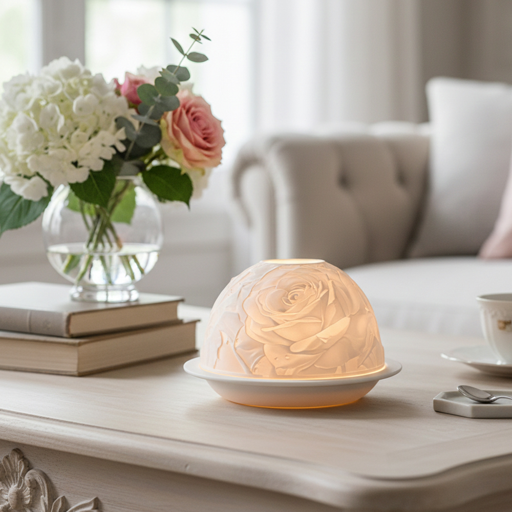 Lighting Decor For Living Room - 우아한 장미 도자기 캔들 홀더 따뜻한