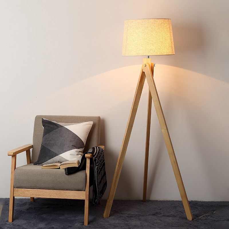 Floor Lamp Tripod - 북유럽 나무 바닥 램프 나무 패브릭