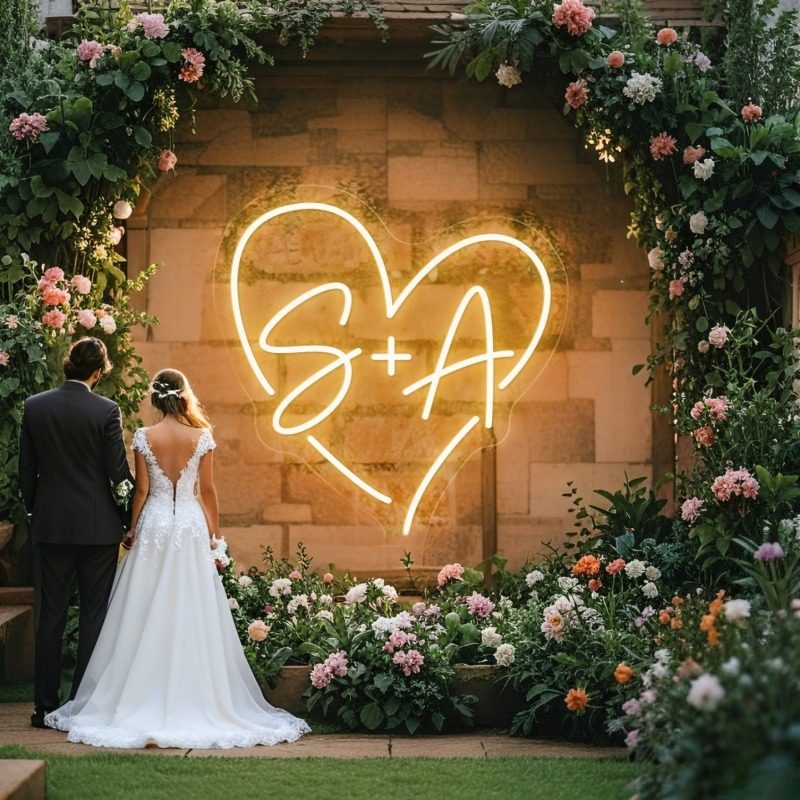 Lighting Decor Ideas - 맞춤 이니셜 하트 LED 네온사인, 웨딩