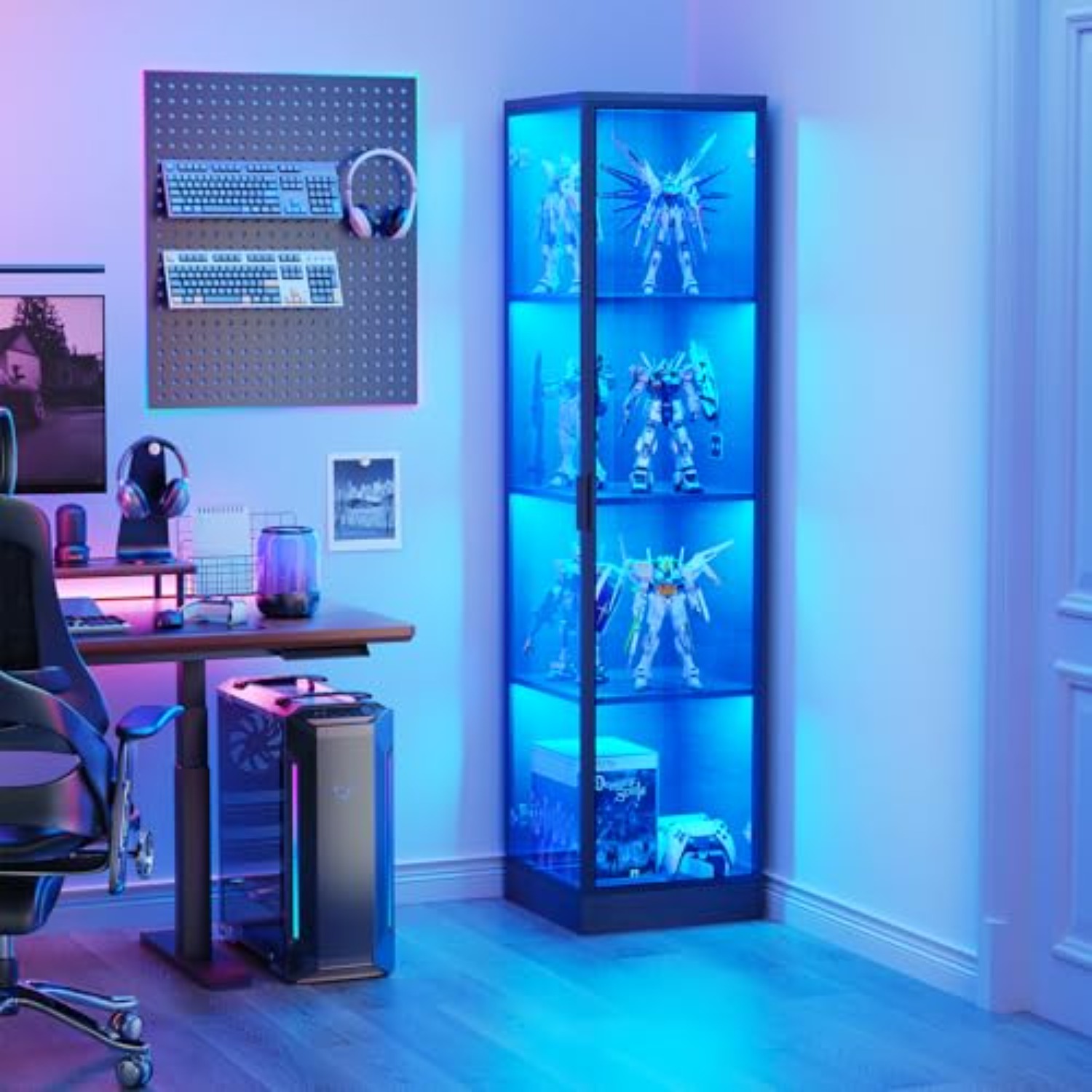 도어가 있는 코너 디스플레이 캐비닛, 4단, 3색 조명 - Lighting & Home Decor Studio Photos 리뷰 및 가격
