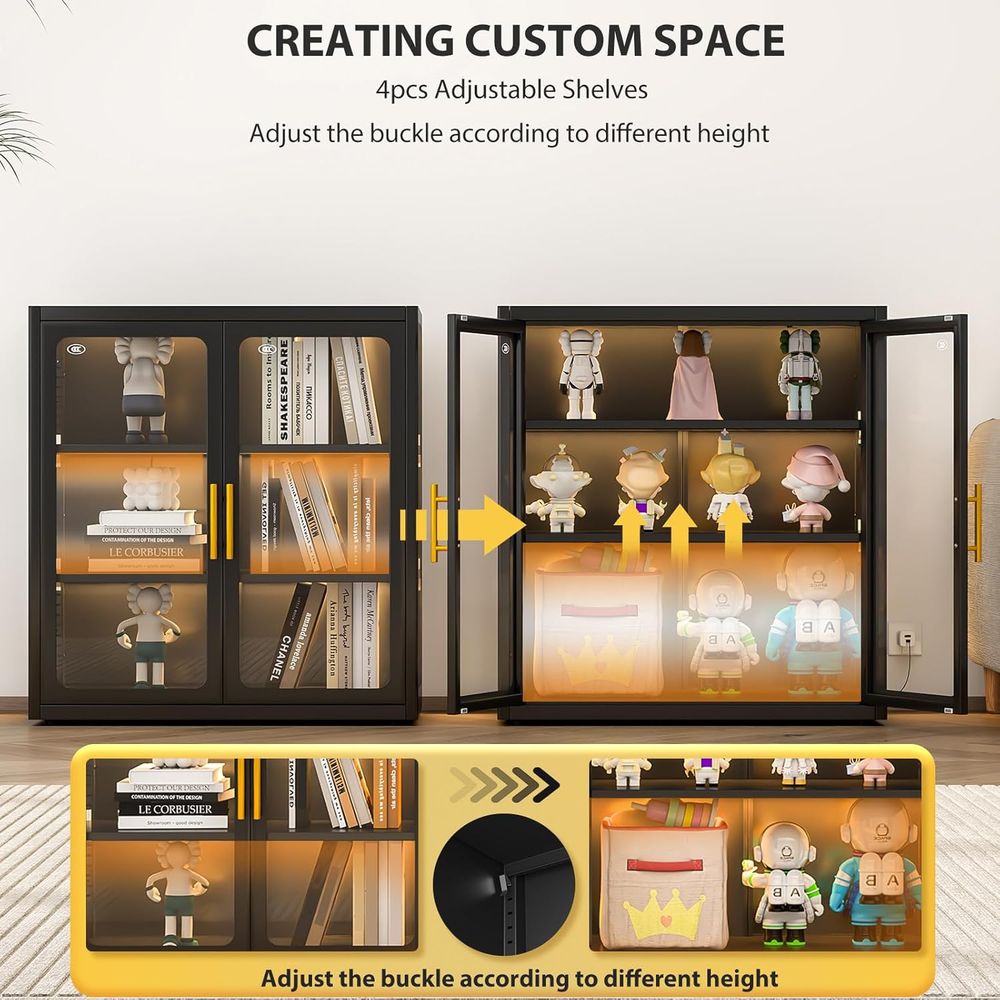 34인치 높이 유리 도어 진열장 (조절 가능한 선반 및 - Lighting & Home Decor Studio Photos 리뷰 및 가격