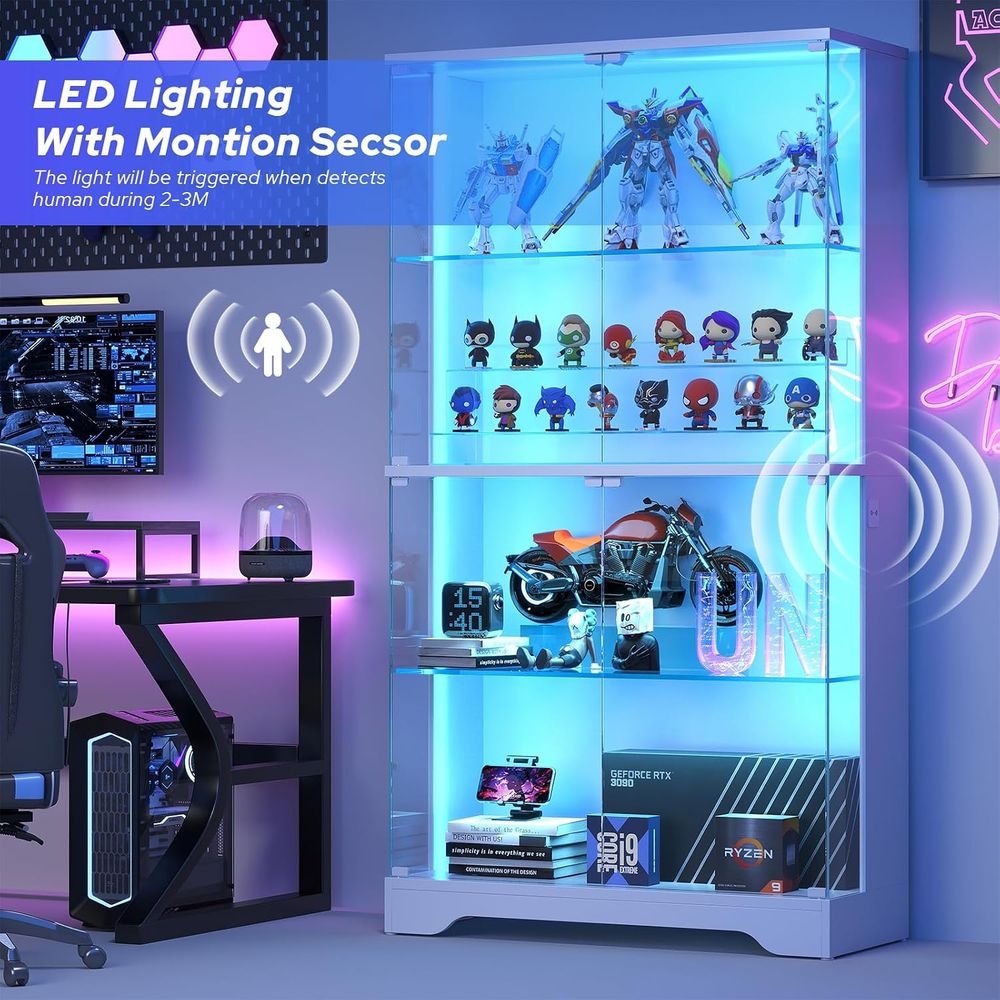 모션 센서 RGB 조명이 있는 4단 유리 진열장, 수집 - Lighting & Home Decor Studio Photos 리뷰 및 가격