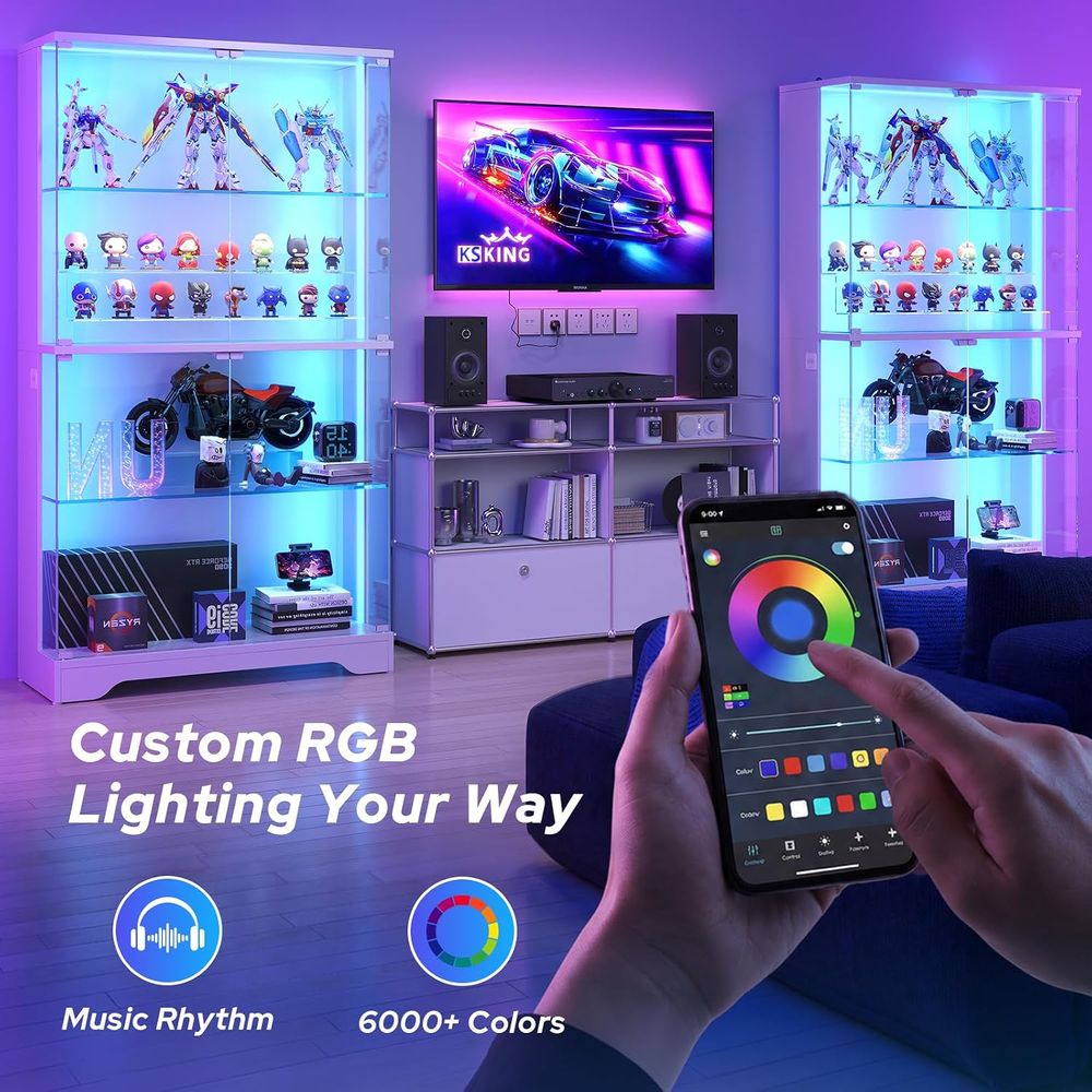 모션 센서 RGB 조명이 있는 4단 유리 진열장, 수집 - Lighting & Home Decor Studio Photos 리뷰 및 가격
