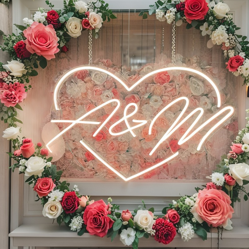 맞춤 이니셜 하트 LED 네온사인, 웨딩 파티 배경 홈 - Lighting Decor Ideas 리뷰 및 가격
