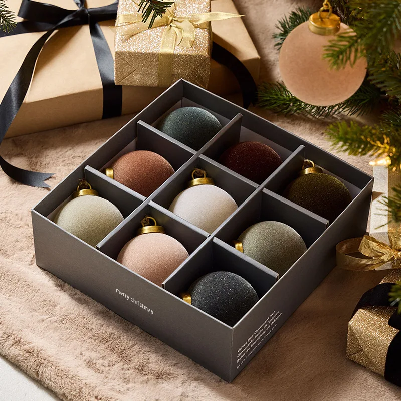 9개 8cm 고급스러운 크리스마스 볼 장식품, 플로킹  - Pendant Lighting Christmas Decor 리뷰 및 가격