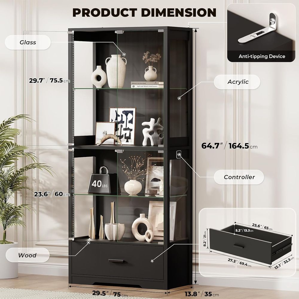 조절 가능한 선반이 있는 4단 유리 장식장, 3색 조명 - Lighting & Home Decor Studio Photos 리뷰 및 가격