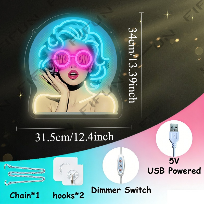 와우 컬 걸 네온사인 UV 프린팅 벽 장식, USB 전 - Outdoor Lighting Decor Wow 리뷰 및 가격