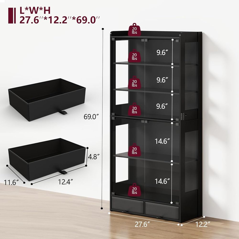69인치 높이의 검정색 LED 조명이 있는 5단 수집품 - Lighting & Home Decor Studio Photos 리뷰 및 가격