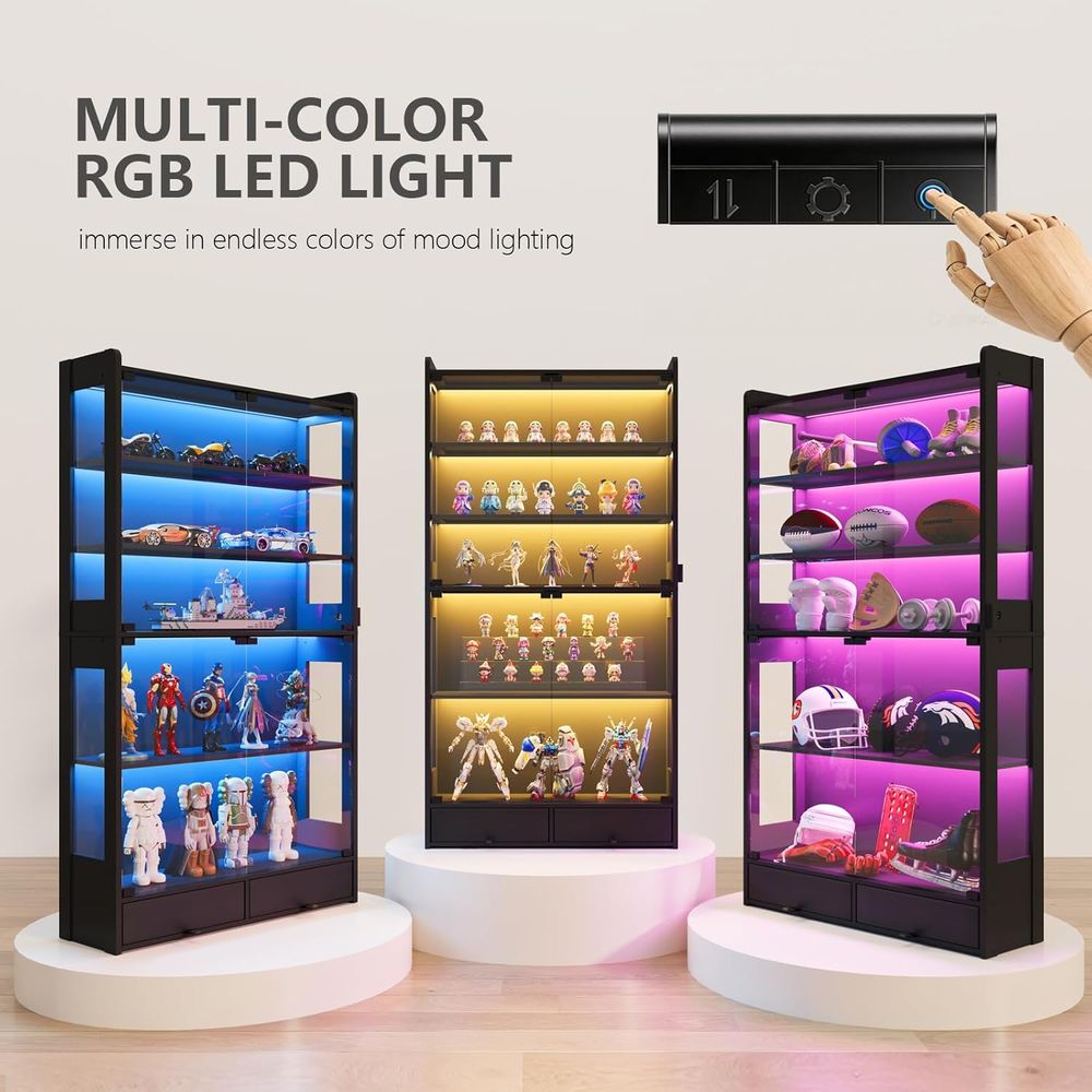 69인치 높이의 검정색 LED 조명이 있는 5단 수집품 - Lighting & Home Decor Studio Photos 리뷰 및 가격